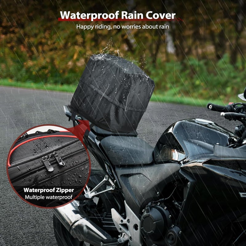 ZZM Expandable Motorcycle Rear Seat Luggage - 22L-34L with Rain Cover, Dual Use Helmet Bags for Motorbike Weekender Travel, Black - Image 5